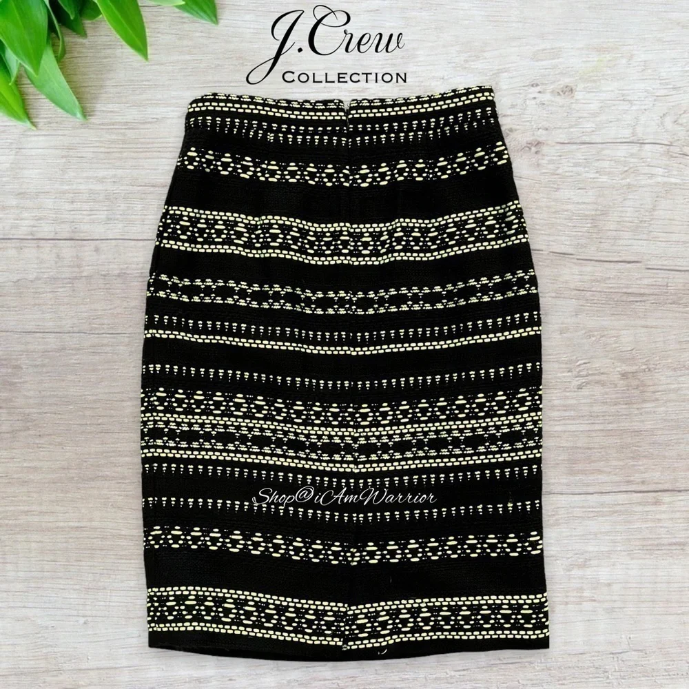 J.Crew Collection neon embroidered textured black pencil skirt *shop@iamwarrior